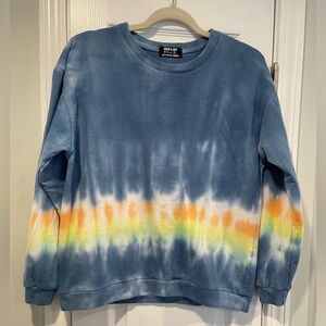 Jolie & Joy Size M Long Sleeve Crew Navy Blue Tie Dye Stripe Terry Sweatshirt